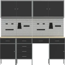 vidaXL Werk kast met lade 10 st Zwart Engineered hout en staal