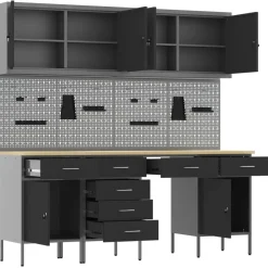 vidaXL Werk kast met lade 10 st Zwart Engineered hout en staal