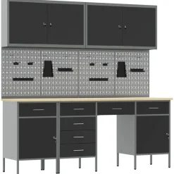 vidaXL Werk kast met lade 10 st Zwart Engineered hout en staal