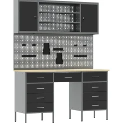 vidaXL Werk kast met lade 7 st Zwart Engineered hout en staal
