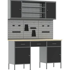 vidaXL Werk kast met lade 7 st Zwart Engineered hout en staal