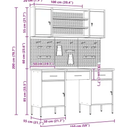 vidaXL Werk kast met lade 7 st Zwart Engineered hout en staal