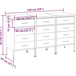 vidaXL Werk kast met lade 3 st Zwart en Grijs 150 x 55 x 85 cm