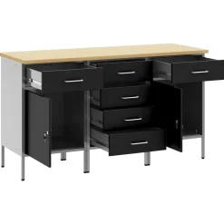 vidaXL Werk kast met lade 3 st Zwart en Grijs 150 x 55 x 85 cm
