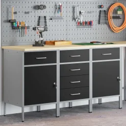 vidaXL Werk kast met lade 3 st Zwart en Grijs 150 x 55 x 85 cm