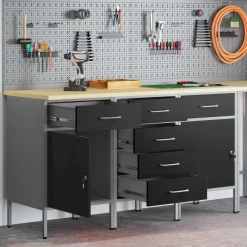 vidaXL Werk kast met lade 3 st Zwart en Grijs 150 x 55 x 85 cm