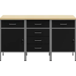 vidaXL Werk kast met lade 3 st Zwart en Grijs 150 x 55 x 85 cm