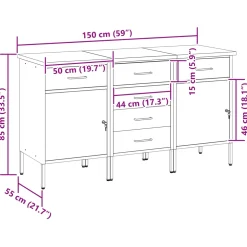 vidaXL Werk kast met lade 3 st Zwart en Grijs 150 x 55 x 85 cm