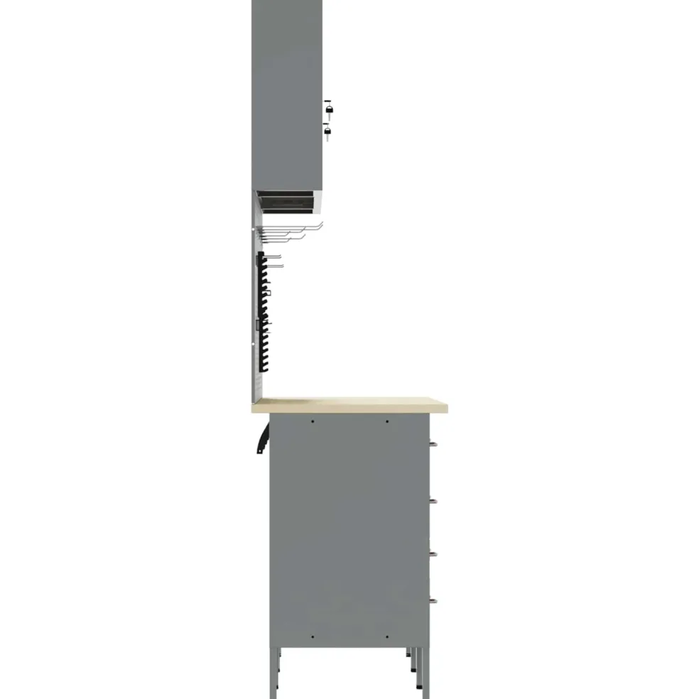 vidaXL Werk kast met lade 7 st Zwart Engineered hout en staal