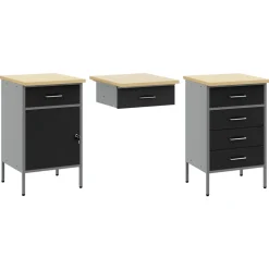 vidaXL Werk kast met lade 7 st Zwart Engineered hout en staal