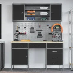 vidaXL Werk kast met lade 7 st Zwart Engineered hout en staal