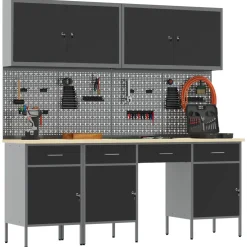 vidaXL Werk kast met lade 10 st Zwart Engineered hout en staal