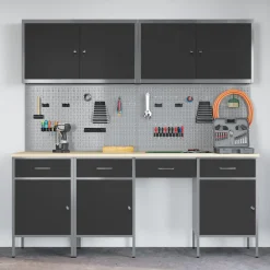 vidaXL Werk kast met lade 10 st Zwart Engineered hout en staal