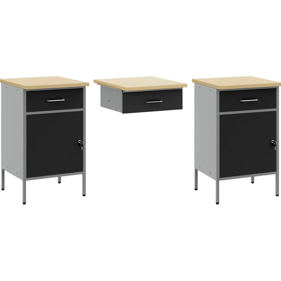 vidaXL Werk kast met lade 10 st Zwart Engineered hout en staal