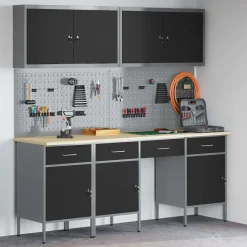 vidaXL Werk kast met lade 10 st Zwart Engineered hout en staal