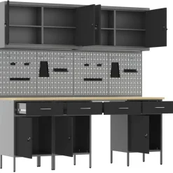 vidaXL Werk kast met lade 10 st Zwart Engineered hout en staal