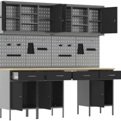 vidaXL Werk kast met lade 10 st Zwart Engineered hout en staal