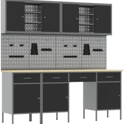 vidaXL Werk kast met lade 10 st Zwart Engineered hout en staal