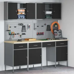 vidaXL Werk kast met lade 10 st Zwart Engineered hout en staal