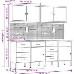 vidaXL Werk kast met lade 10 st Zwart Engineered hout en staal