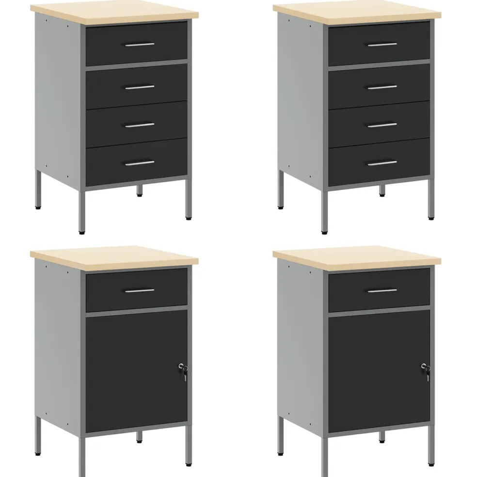 vidaXL Werk kast met lade 10 st Zwart Engineered hout en staal