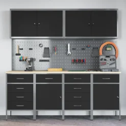 vidaXL Werk kast met lade 10 st Zwart Engineered hout en staal