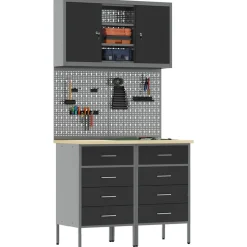 vidaXL Werkkast set met lade met plank met opslag 5 st Zwart