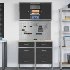 vidaXL Werkkast set met lade met plank met opslag 5 st Zwart