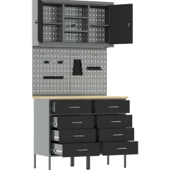 vidaXL Werkkast set met lade met plank met opslag 5 st Zwart