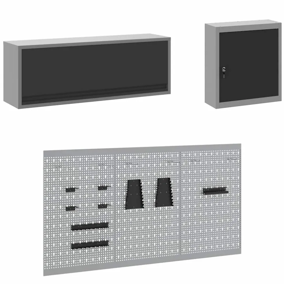 vidaXL Werkkast set met lade met opslag met slot 8 st Zwart
