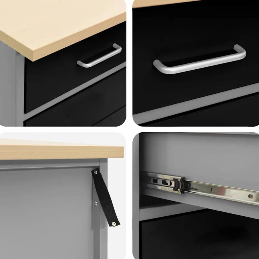 vidaXL Werkkast set met lade met opslag met slot 8 st Zwart