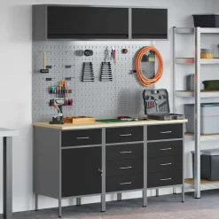 vidaXL Werkkast set met lade met opslag met slot 8 st Zwart
