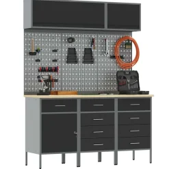 vidaXL Werkkast set met lade met opslag met slot 8 st Zwart