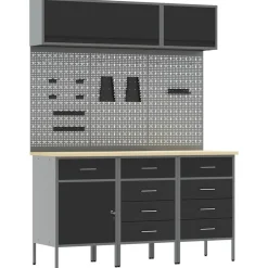 vidaXL Werkkast set met lade met opslag met slot 8 st Zwart