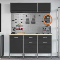 vidaXL Werkkast set met lade met opslag met slot 8 st Zwart