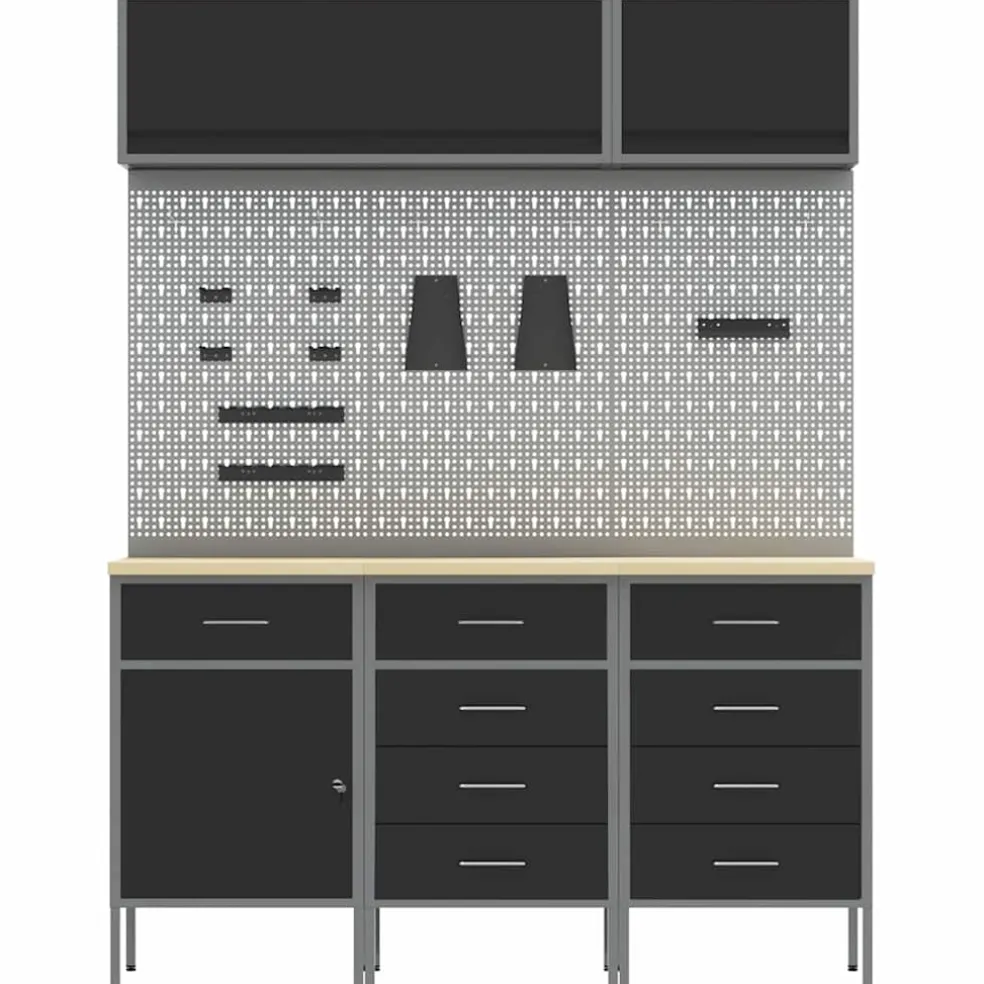 vidaXL Werkkast set met lade met opslag met slot 8 st Zwart