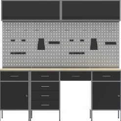 vidaXL Werkkast set met lade met opslag met slot 10 st Zwart
