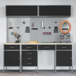 vidaXL Werkkast set met lade met opslag met slot 10 st Zwart