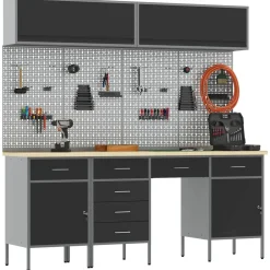 vidaXL Werkkast set met lade met opslag met slot 10 st Zwart