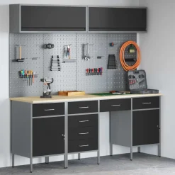 vidaXL Werkkast set met lade met opslag met slot 10 st Zwart