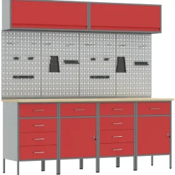 vidaXL Werkkast set 10 st Rood Poedergecoat staal en gefabriceerd hout