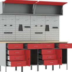 vidaXL Werkkast set 10 st Rood Poedergecoat staal en gefabriceerd hout