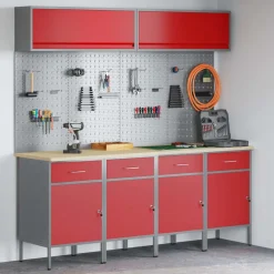 vidaXL Werkkast set 10 st Rood Poedergecoat staal en gefabriceerd hout