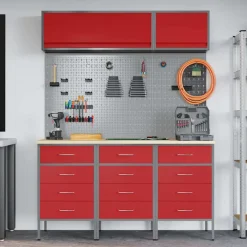 vidaXL Werkkast set 8 st Rood Poedergecoat staal en gefabriceerd hout