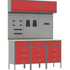 vidaXL Werkkast set 8 st Rood Poedergecoat staal en gefabriceerd hout