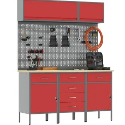 vidaXL Werkkast set 8 st Rood Poedergecoat staal en gefabriceerd hout