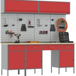 vidaXL Werkkast set 10 st Rood Poedergecoat staal en gefabriceerd hout