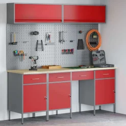 vidaXL Werkkast set 10 st Rood Poedergecoat staal en gefabriceerd hout