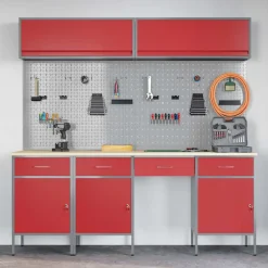 vidaXL Werkkast set 10 st Rood Poedergecoat staal en gefabriceerd hout