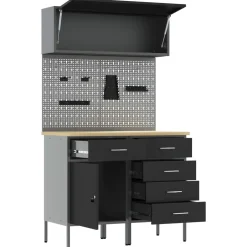 vidaXL Werkkast set 5 st Zwart Poedergecoat staal en gefabriceerd hout